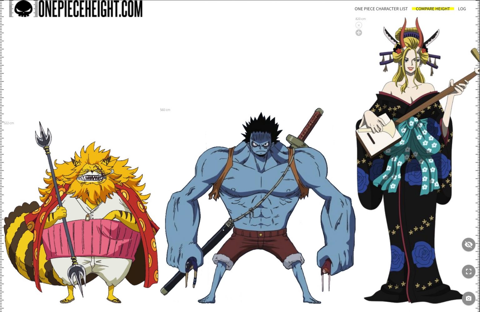 One Piece Height Compare Web Visual Compare of Characters' Heights